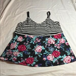 Torrid Black and White Striped Floral Tank Top